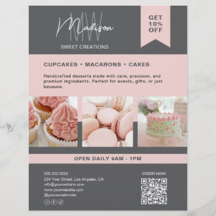 Custom Monogram Logo Bakery Grey Pink Flyer