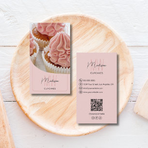 Custom Monogram Logo Bakery QR Pink Business Card
