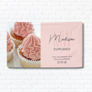 Custom Monogram Logo Photo Pink Bakery Business Banner