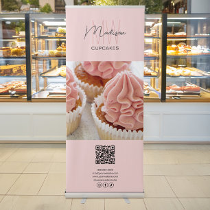 Custom Monogram Logo Photo QR Bakery Business Retractable Banner