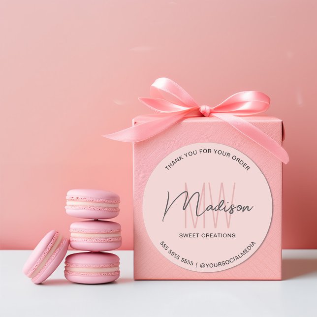 Custom Monogram Logo Pink Bakery Sticker (Custom Monogram Logo Pink Bakery Sticker)