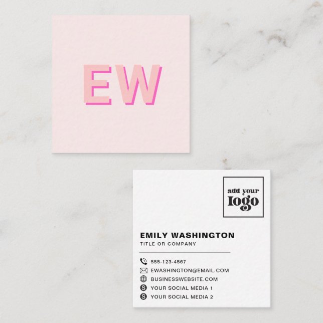 Custom monogram logo social media icons | pink square business card (Front/Back)