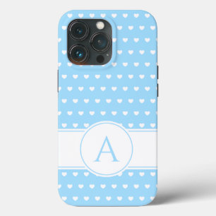 Custom Monogram Lovely Light Blue And White iPhone 13 Pro Case