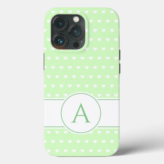 Custom Monogram Lovely Light Green And White Case-Mate iPhone Case (Back)