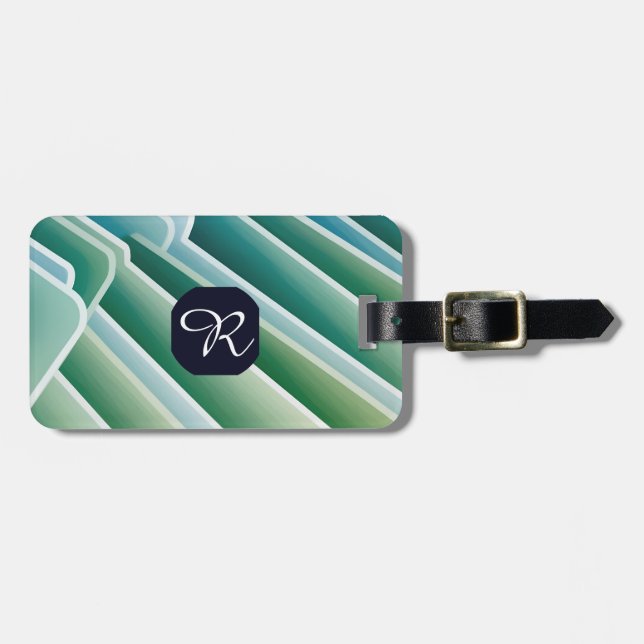 Custom Monogram  Luggage Tag – Blue Green Abstract (Front Horizontal)