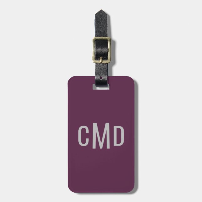 Custom Monogram Luggage Tag Purple Plum (Front Vertical)