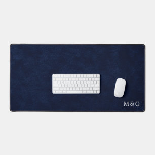 Custom Monogram Luxury Navy Velvet Look Desk Mat