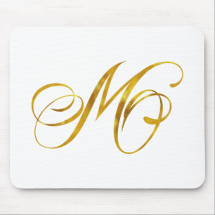 Custom Monogram M Faux Gold Foil Monograms Initial Mouse Mat