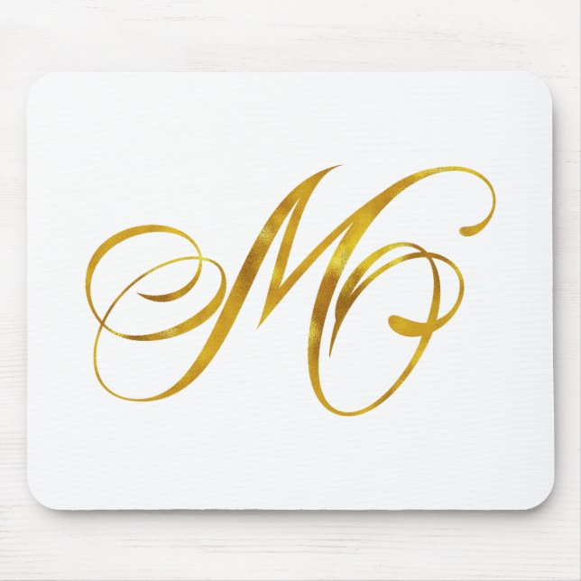 Custom Monogram M Faux Gold Foil Monograms Initial Mouse Mat (Front)