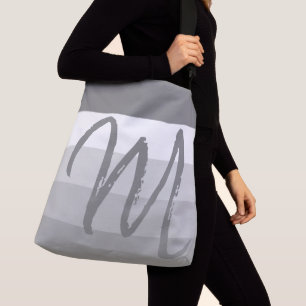 Custom Monogram M Striped Pattern Grey White Crossbody Bag