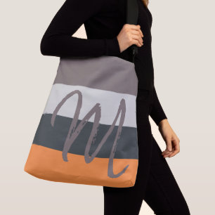 Custom Monogram M Striped Pattern Orange Grey Crossbody Bag