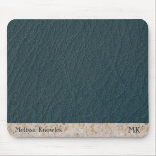 Custom Monogram Masculine Modern Teal Blue Leather Mouse Mat