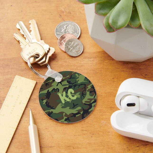 Custom Monogram Military Green Camouflage Key Ring (Desk)