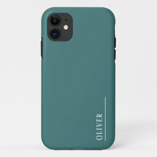 Custom monogram, modern aqua green iPhone 11 case