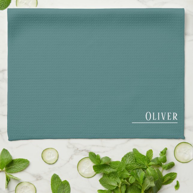 Custom monogram, modern aqua green tea towel (Folded)