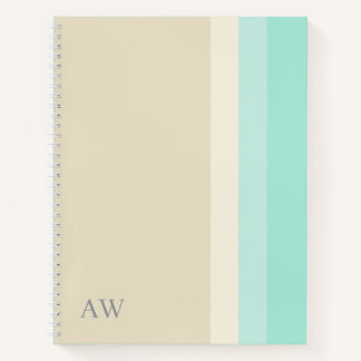 Custom Monogram Modern Beige Sand and Aqua Blue  Notebook