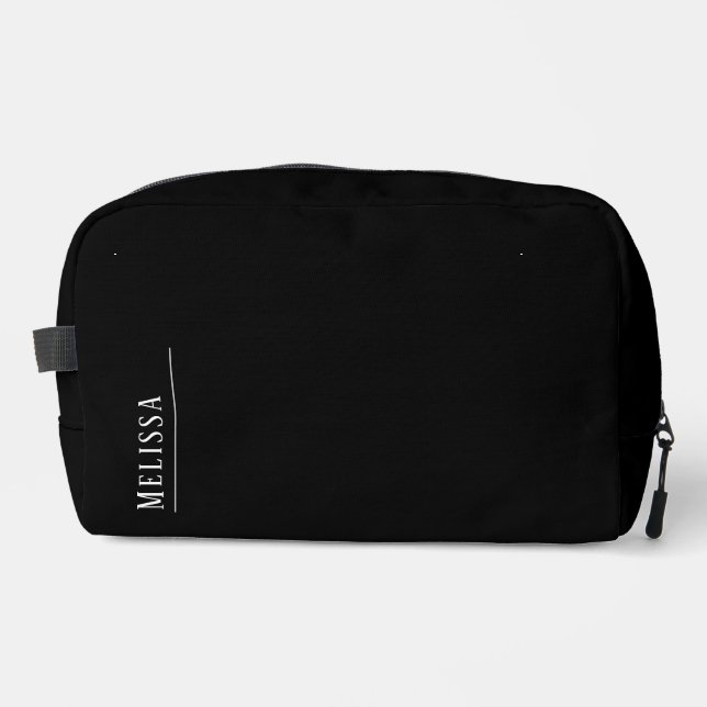 Custom monogram, modern black and white dopp kit (Front)