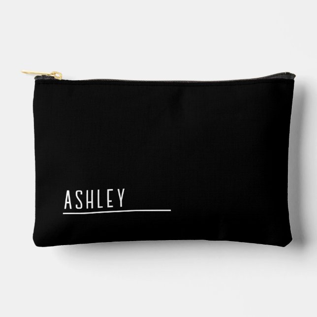 Custom monogram, modern black new line accessory pouch (Front)