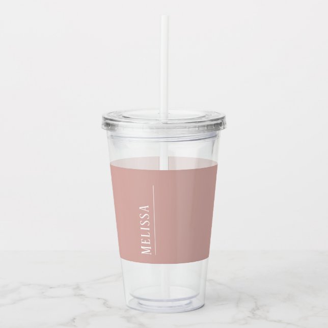 Custom monogram, modern blush pink acrylic tumbler (Front)
