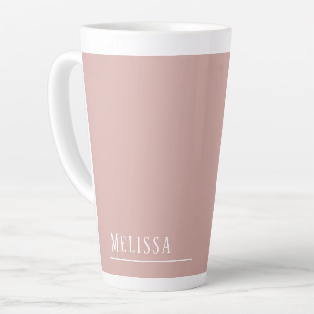 Custom monogram, modern blush pink latte mug (Left Angle)