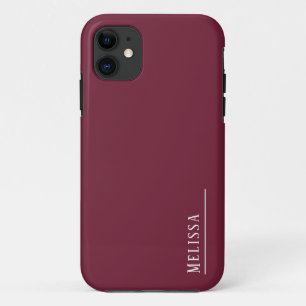 Custom monogram, modern burgundy iPhone 11 case