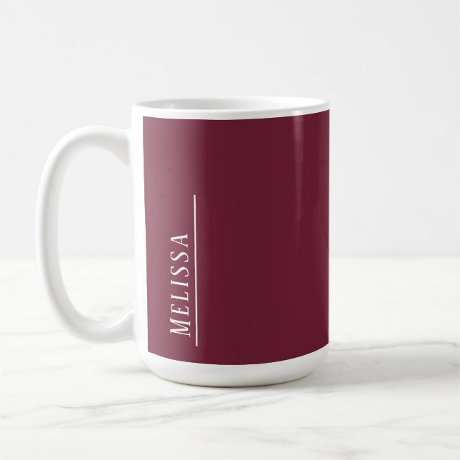 Custom monogram, modern burgundy coffee mug (Left)