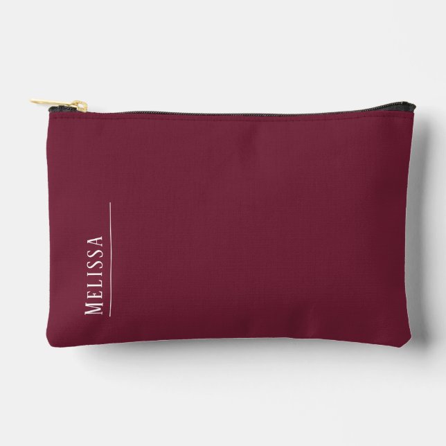 Custom monogram, modern burgundy colour  accessory pouch (Front)