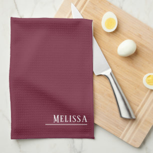 Custom monogram, modern burgundy colour tea towel