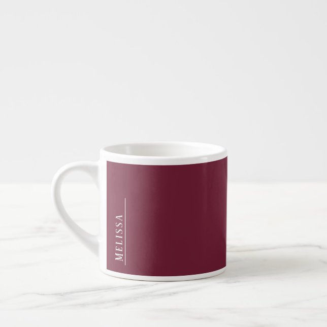 Custom monogram, modern burgundy espresso cup (Left)