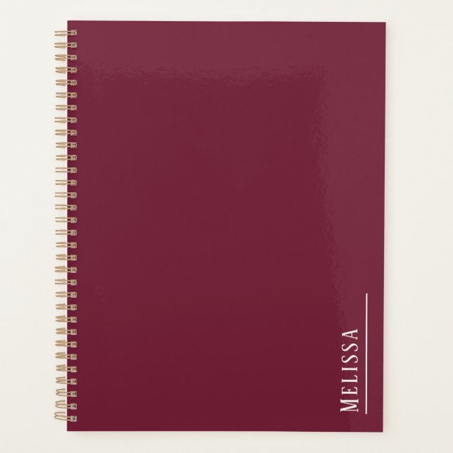 Custom monogram, modern burgundy planner (Front)