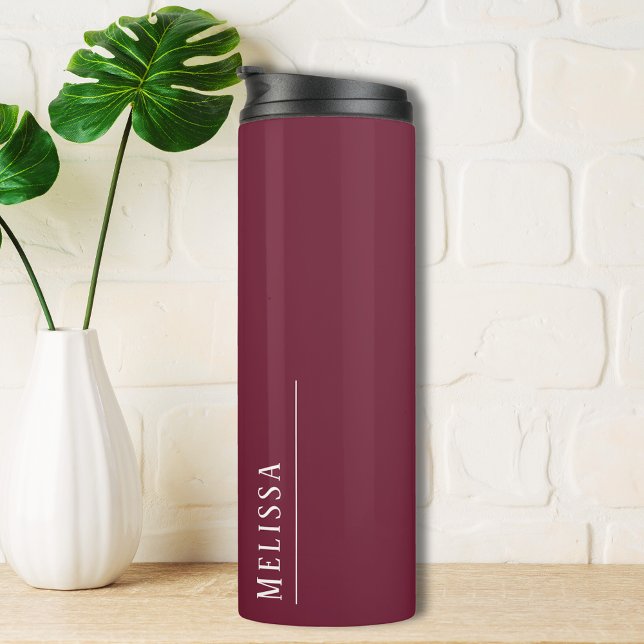 Custom monogram, modern burgundy thermal tumbler (Travel mug insulated with personalized monogram gift for her)