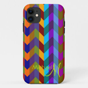 Custom Monogram Modern Chevron Zigzag 3 iPhone 11 Case