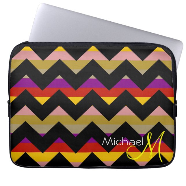 Custom Monogram Modern Chevron Zigzag 8 Laptop Sleeve (Front)