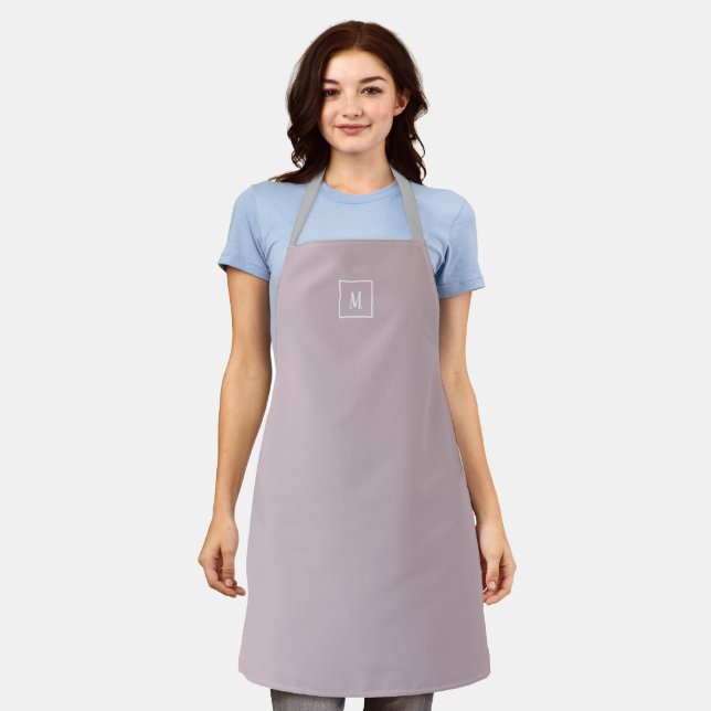 Custom monogram, modern mauve apron (Worn)