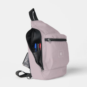 Custom monogram, modern mauve sling bag
