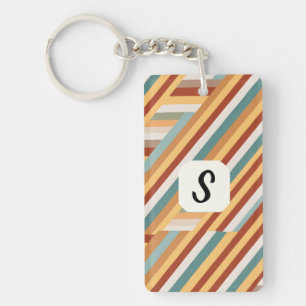 Custom Monogram Modern Retro 70s Geometric Acrylic Key Ring