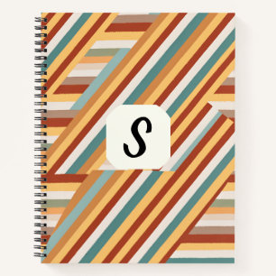Custom Monogram Modern Retro 70s Geometric Deluxe Notebook