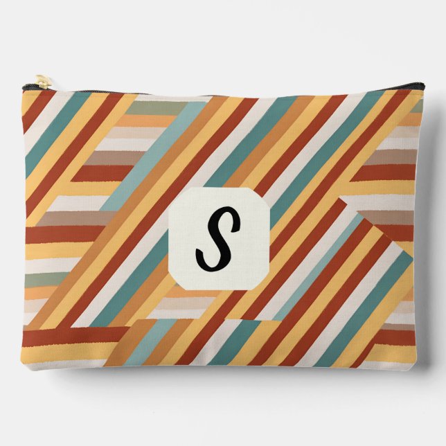Custom Monogram Modern Retro 70s Geometric Large Accessory Pouch (Front)