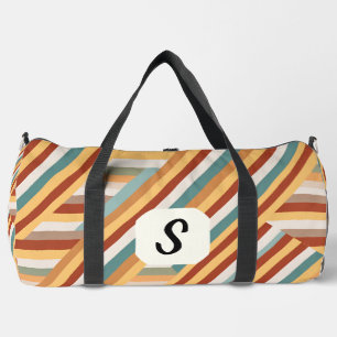 Custom Monogram Modern Retro 70s Geometric Large Duffle Bag