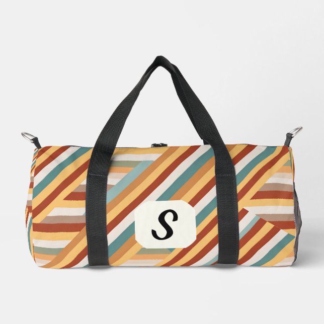 Custom Monogram Modern Retro 70s Geometric Small   Duffle Bag (Front)