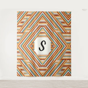 Custom Monogram Modern Retro 70s Geometric Tapestry
