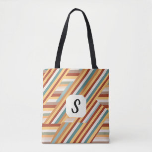 Custom Monogram Modern Retro 70s Geometric Tote Bag