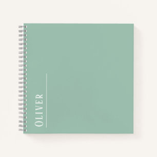 Custom monogram, modern sage green  notebook
