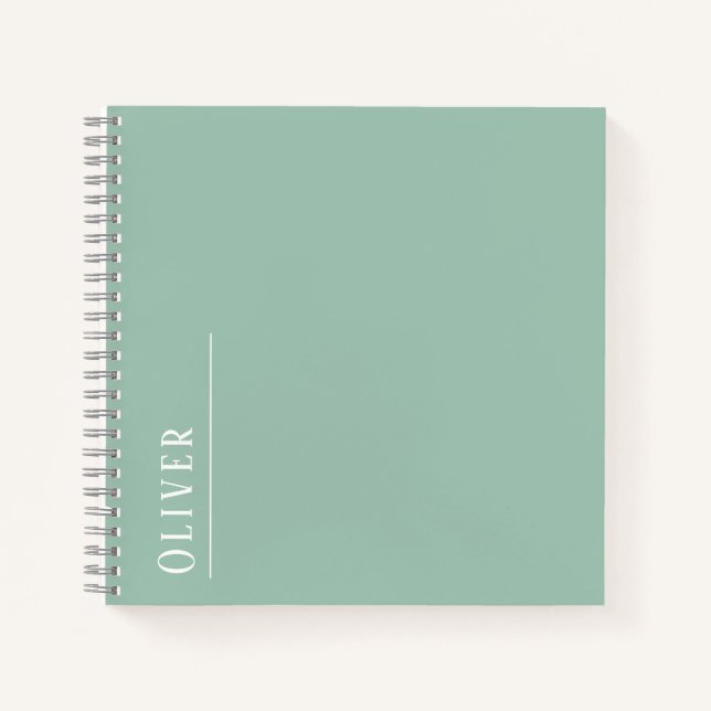 Custom monogram, modern sage green  notebook (Front)