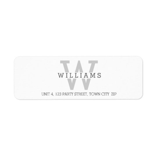 CUSTOM MONOGRAM modern simple initial name grey Return Address Label