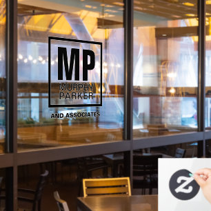 Custom Monogram Modern Simple Square Business Logo Window Cling
