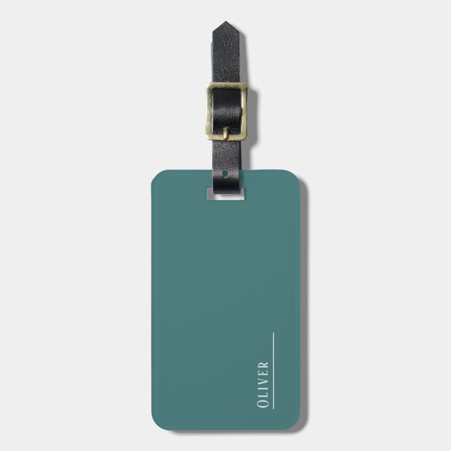 Custom monogram, modern teal green  luggage tag (Front Vertical)