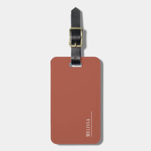 Custom monogram, modern terracotta colour luggage tag
