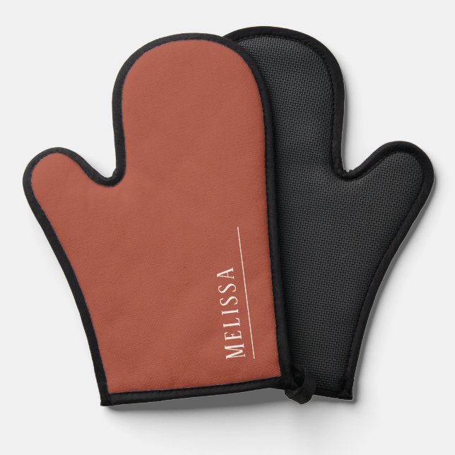 Custom monogram, modern terracotta  oven mitt (Front/Back)