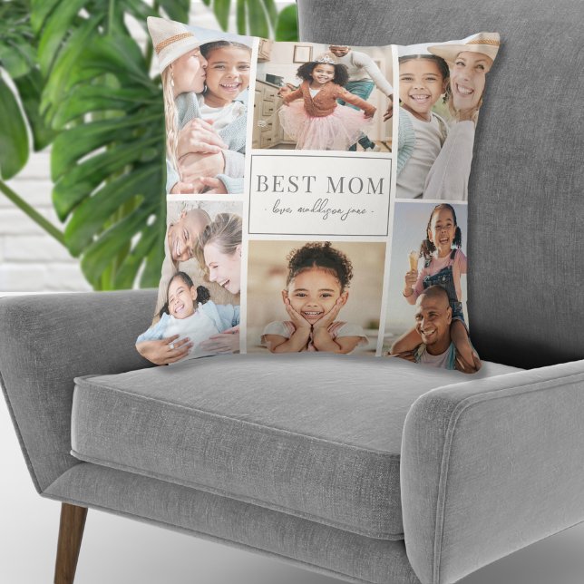 Custom Monogram Multi Photo Collage Family Cushion (Custom Monogram Multi Photo Collage Family Throw Pillow )